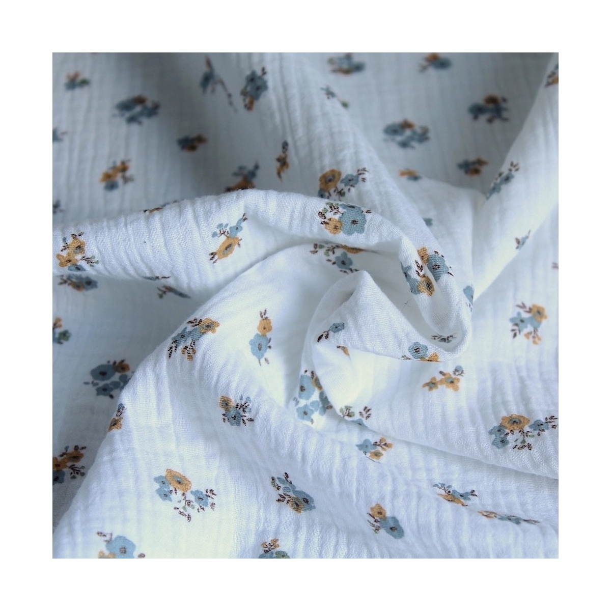 Tissu double gaze coton motif FEUILLES vintage oeko-tex