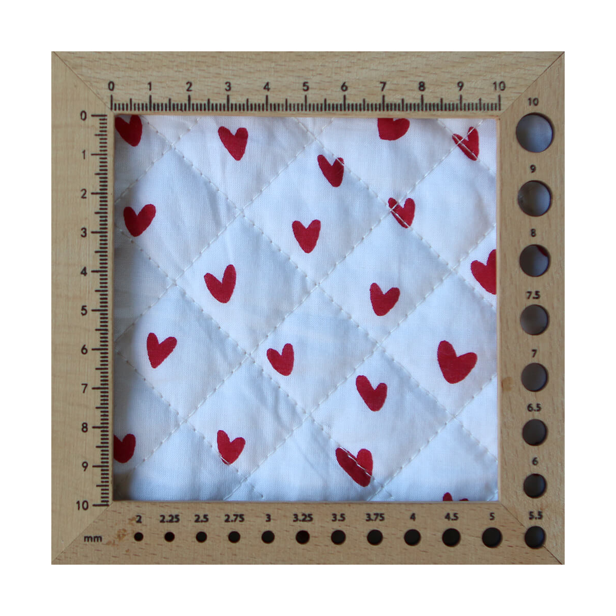 Dil / coeurs rouges - Tissu indien matelassé double face coton hand block largeur 100cm