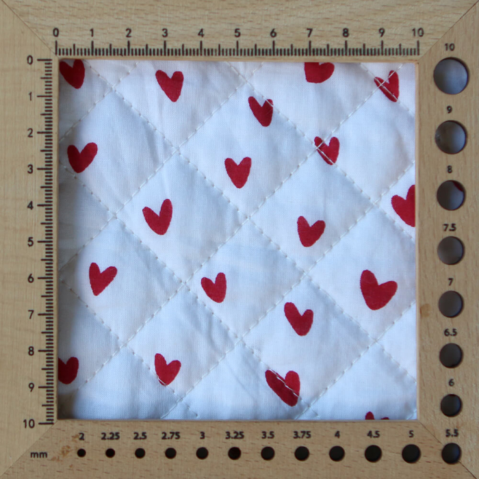 Dil / coeurs rouges - Tissu indien matelassé double face coton hand block largeur 100cm