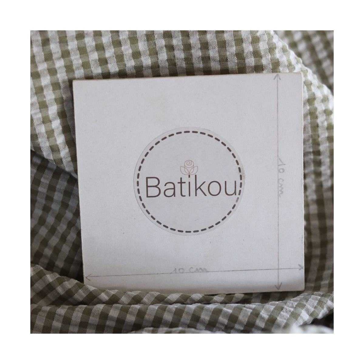 Seersucker / Coton mélangé gaufré vichy kaki clair