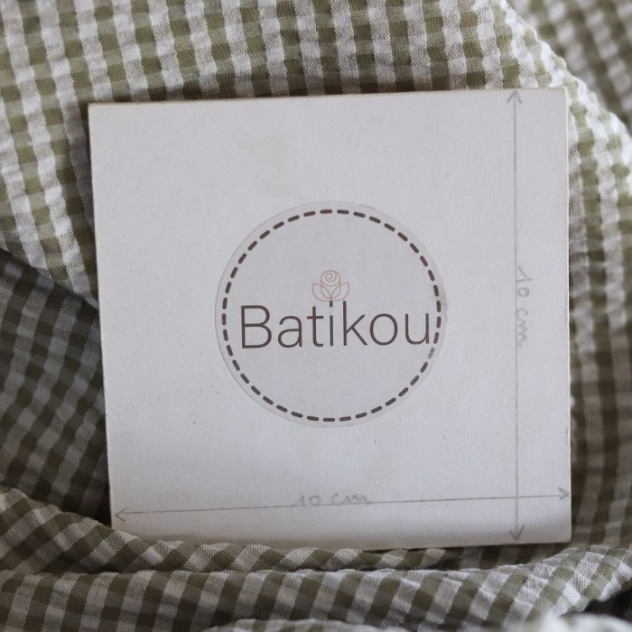 Seersucker / Coton mélangé gaufré vichy kaki clair