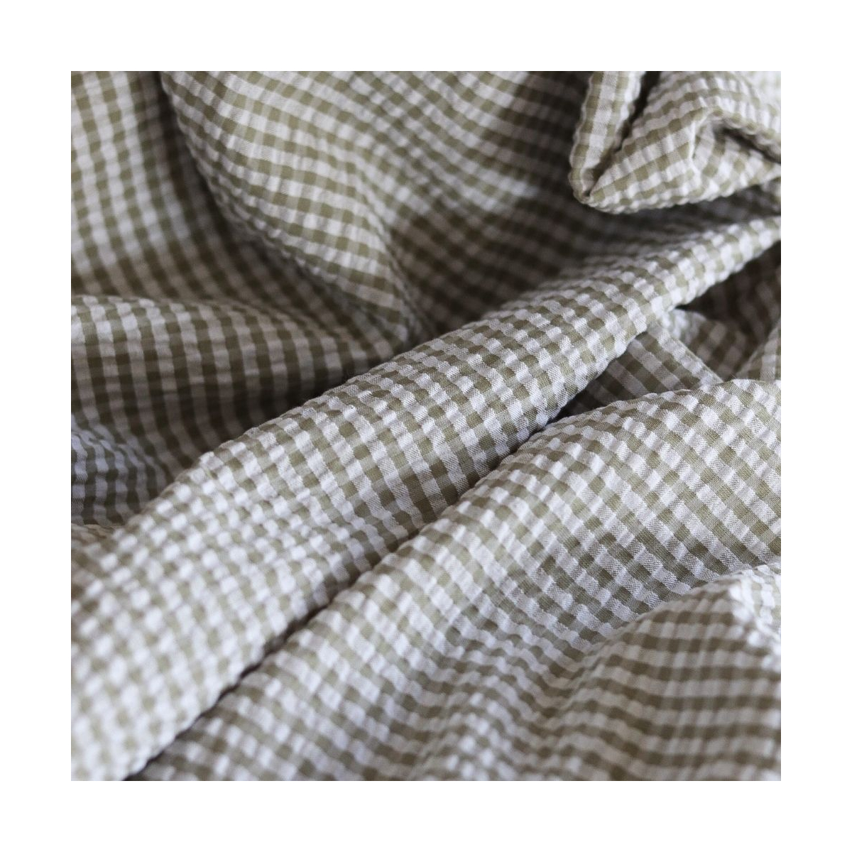 Seersucker / Coton mélangé gaufré vichy kaki clair