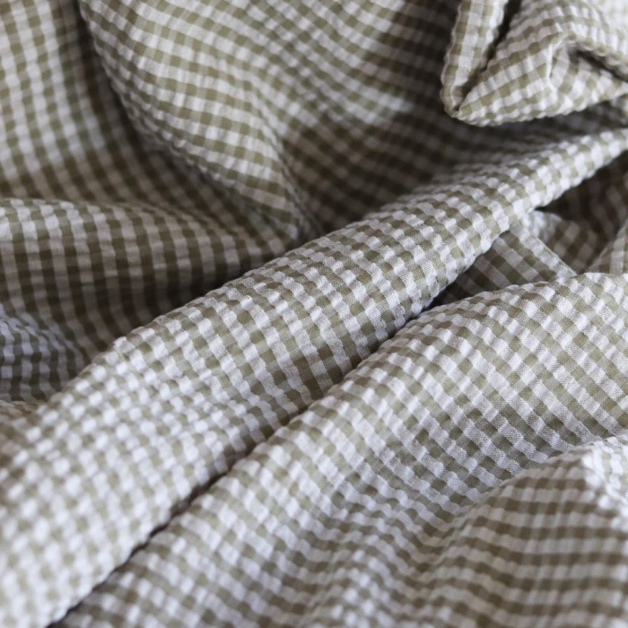 Seersucker / Coton mélangé gaufré vichy kaki clair