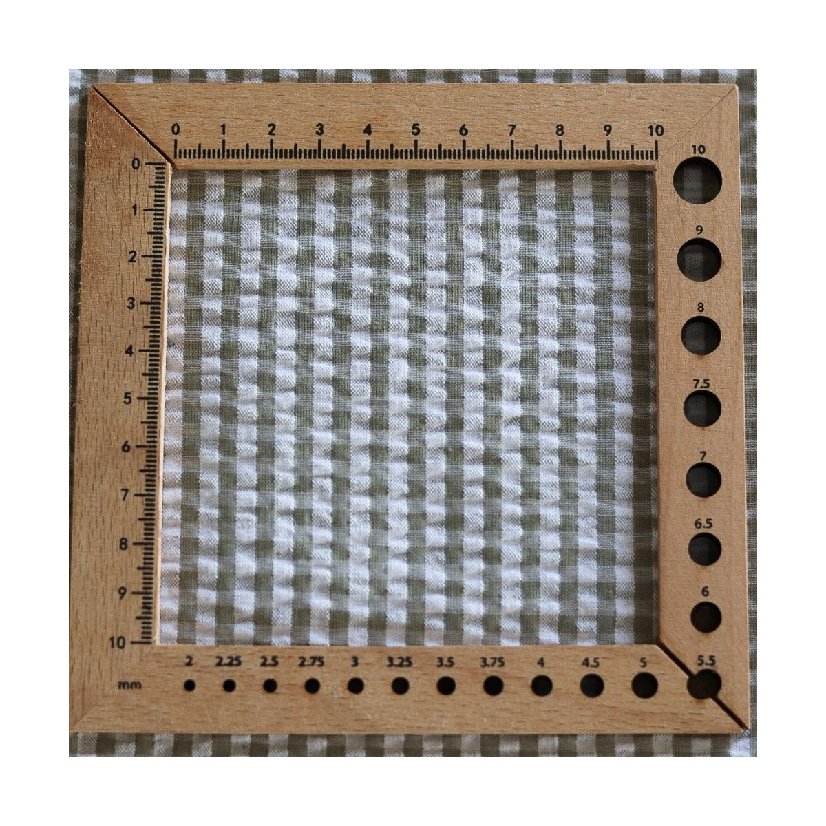 Seersucker / Coton mélangé gaufré vichy kaki clair