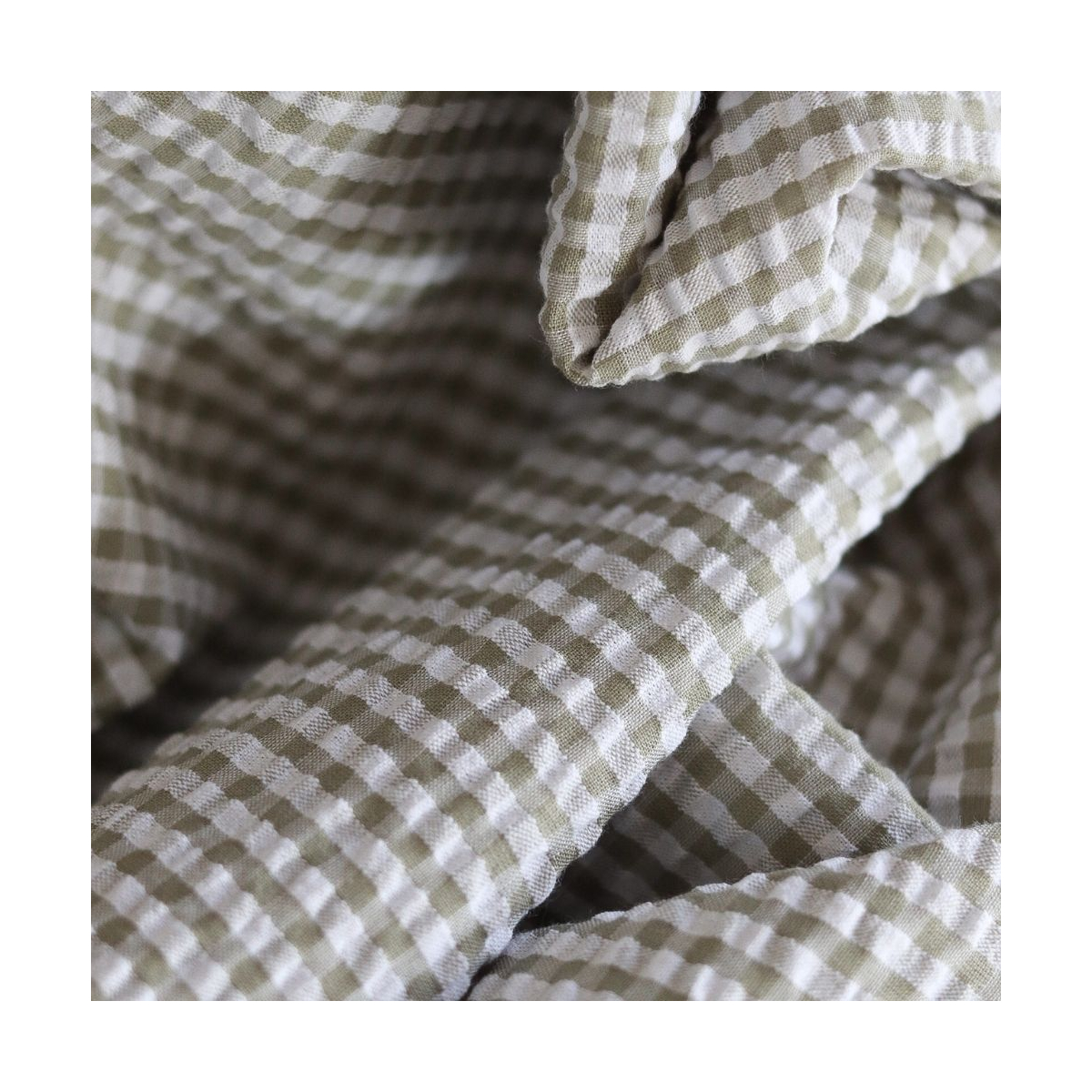 Seersucker / Coton mélangé gaufré vichy kaki clair