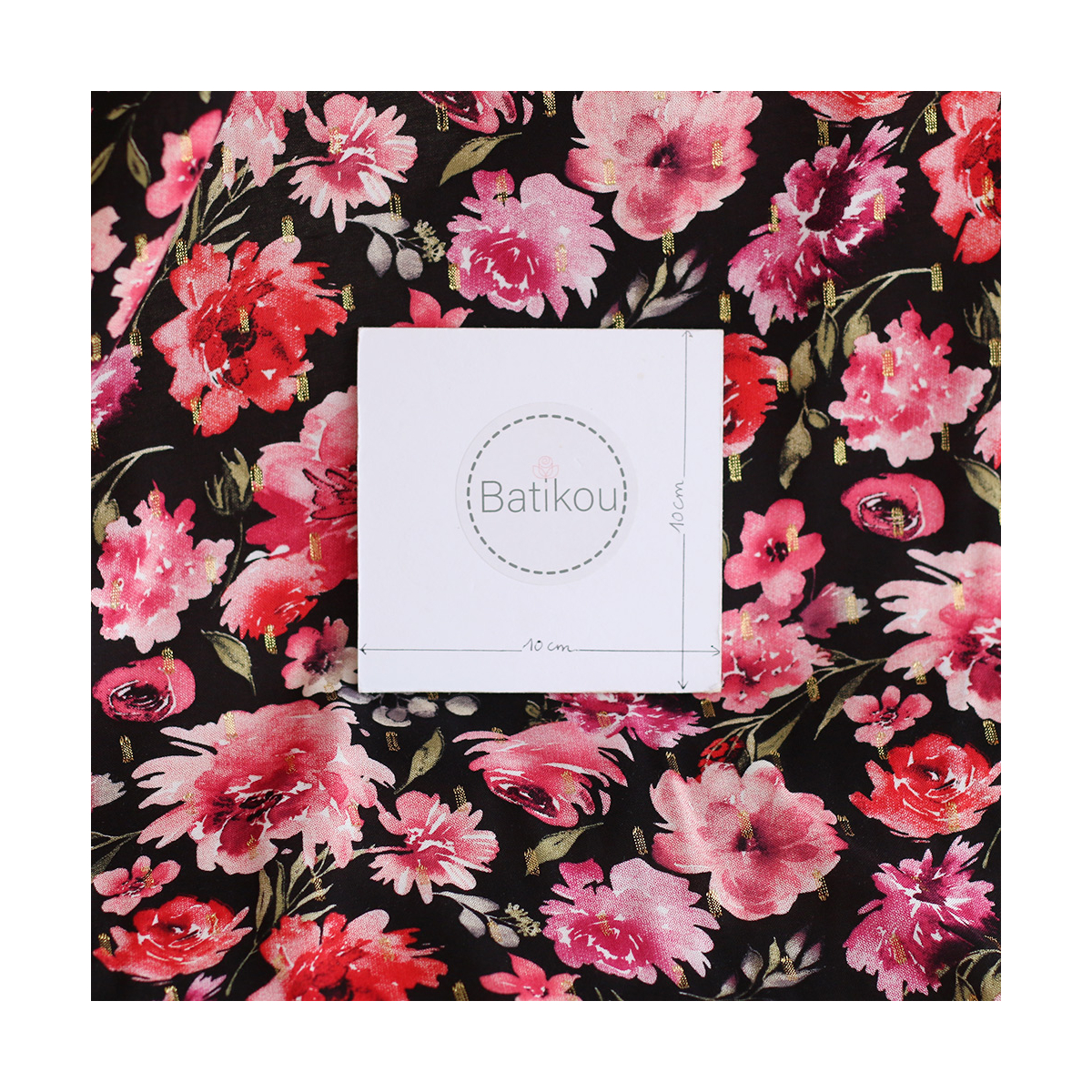 Malia - Viscose plumetis lurex fleuri noir et rose