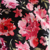 Malia - Viscose plumetis lurex fleuri noir et rose