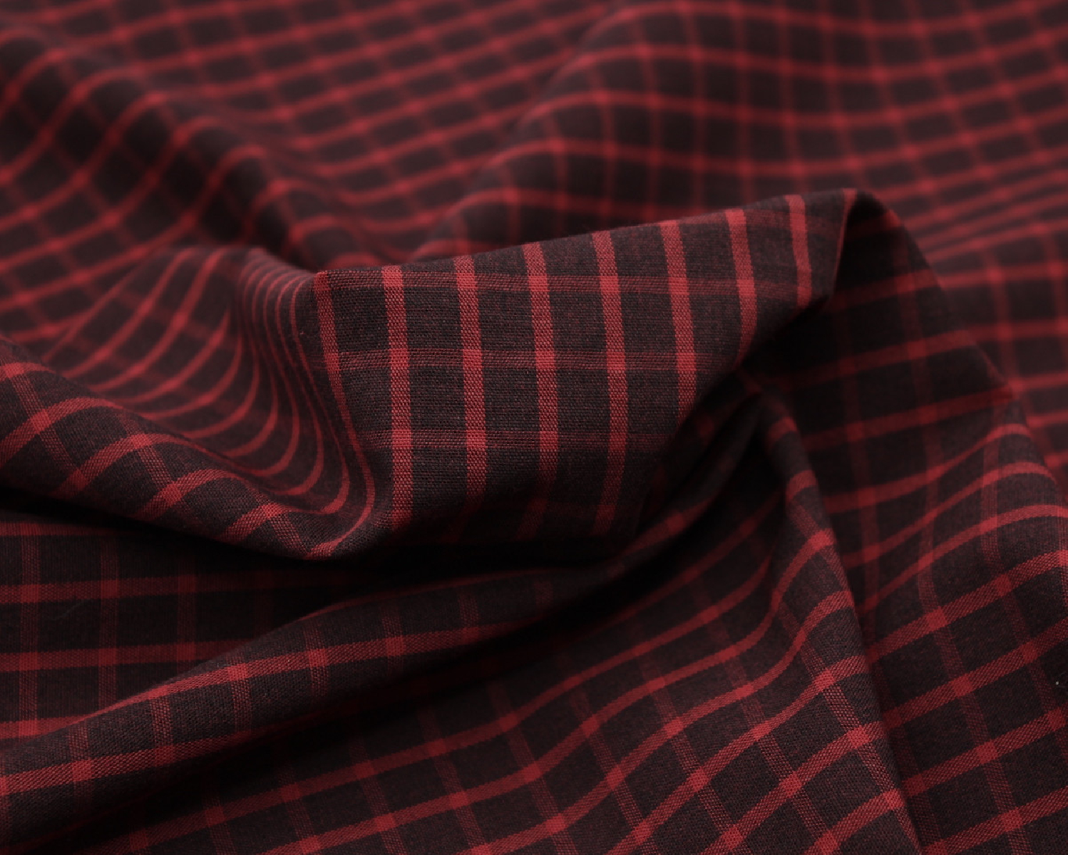 Popeline de coton tissé carreaux lie de vin chiné