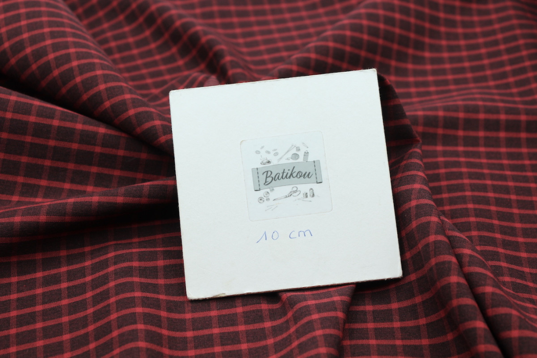 Popeline de coton tissé carreaux lie de vin chiné