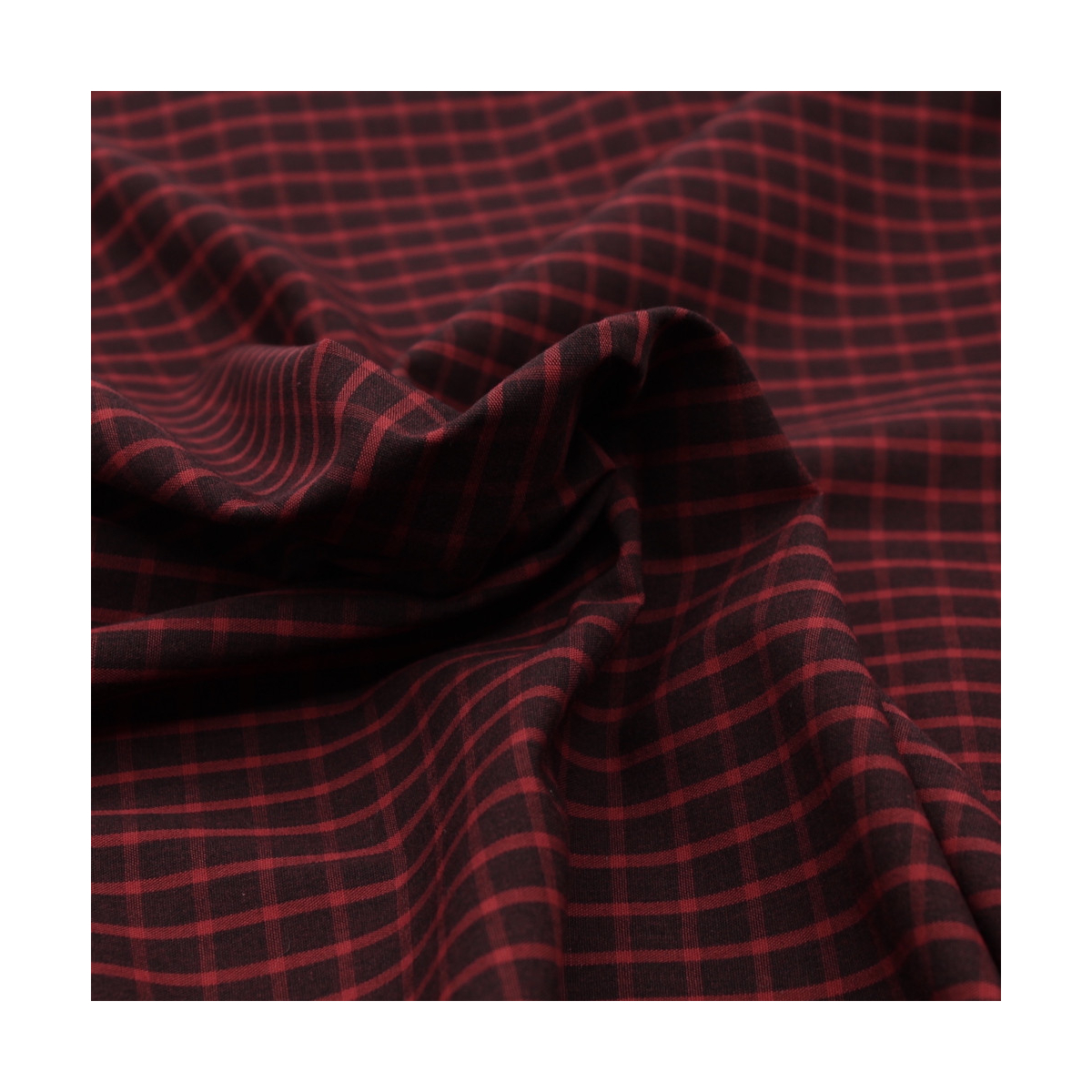 Popeline de coton tissé carreaux lie de vin chiné