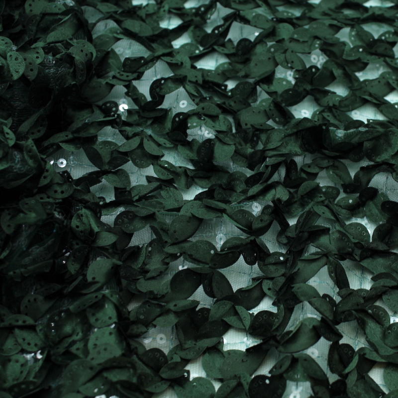 Tulle souple broderie vert sapin