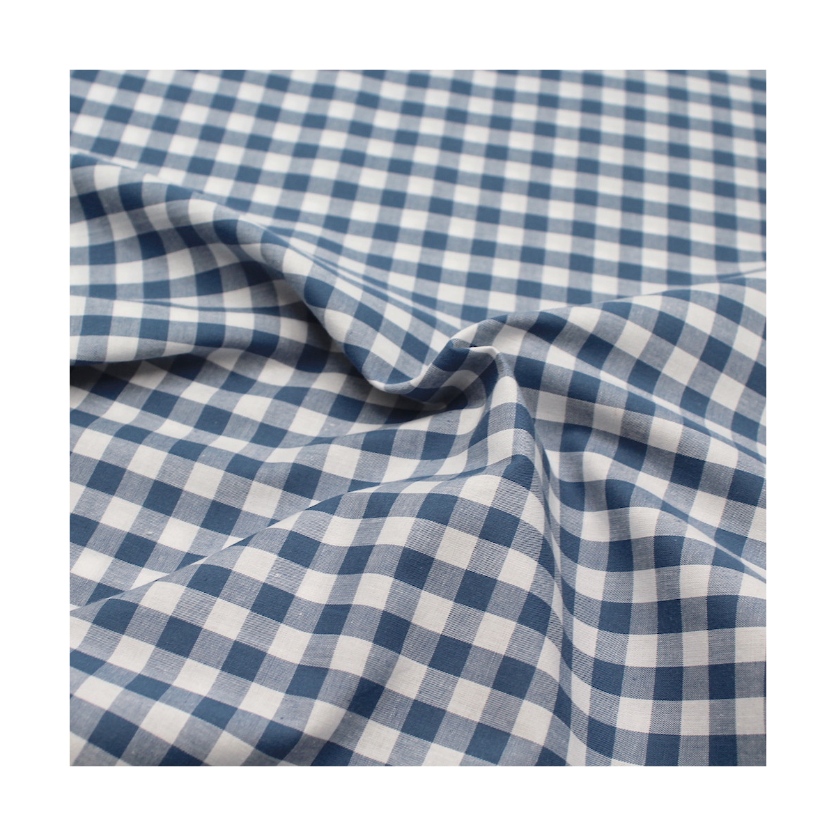 Coton vichy carreaux 10mm bleu jean