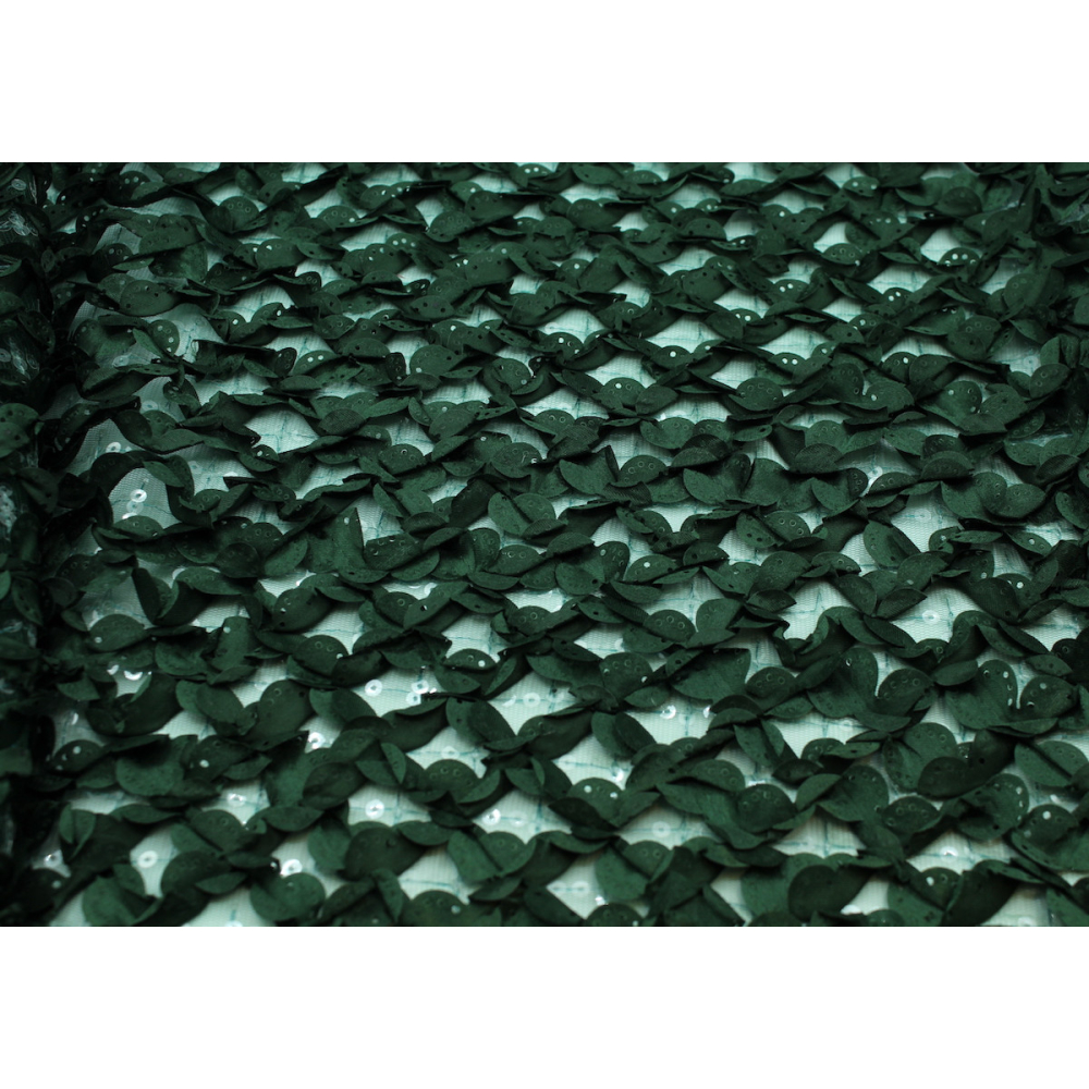 Tulle souple broderie vert sapin