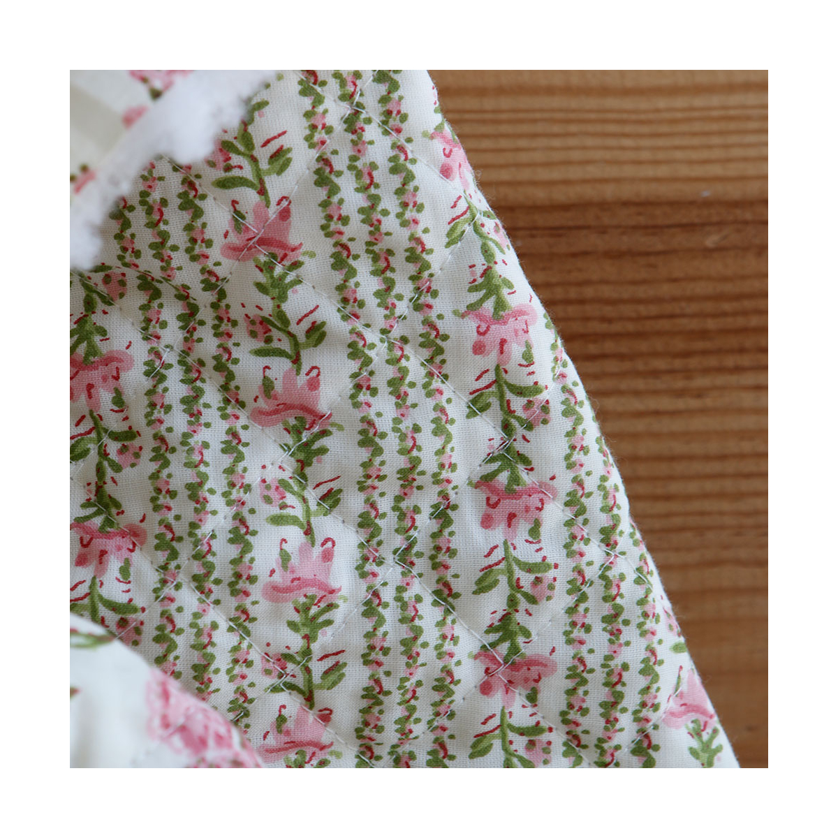 Karishma rose - Tissu indien matelassé double face coton hand block largeur 100cm