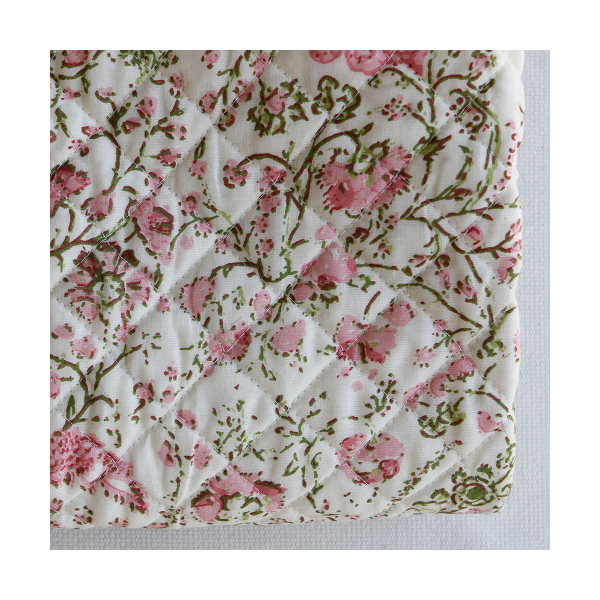 Karishma rose - Tissu indien matelassé double face coton hand block largeur 100cm