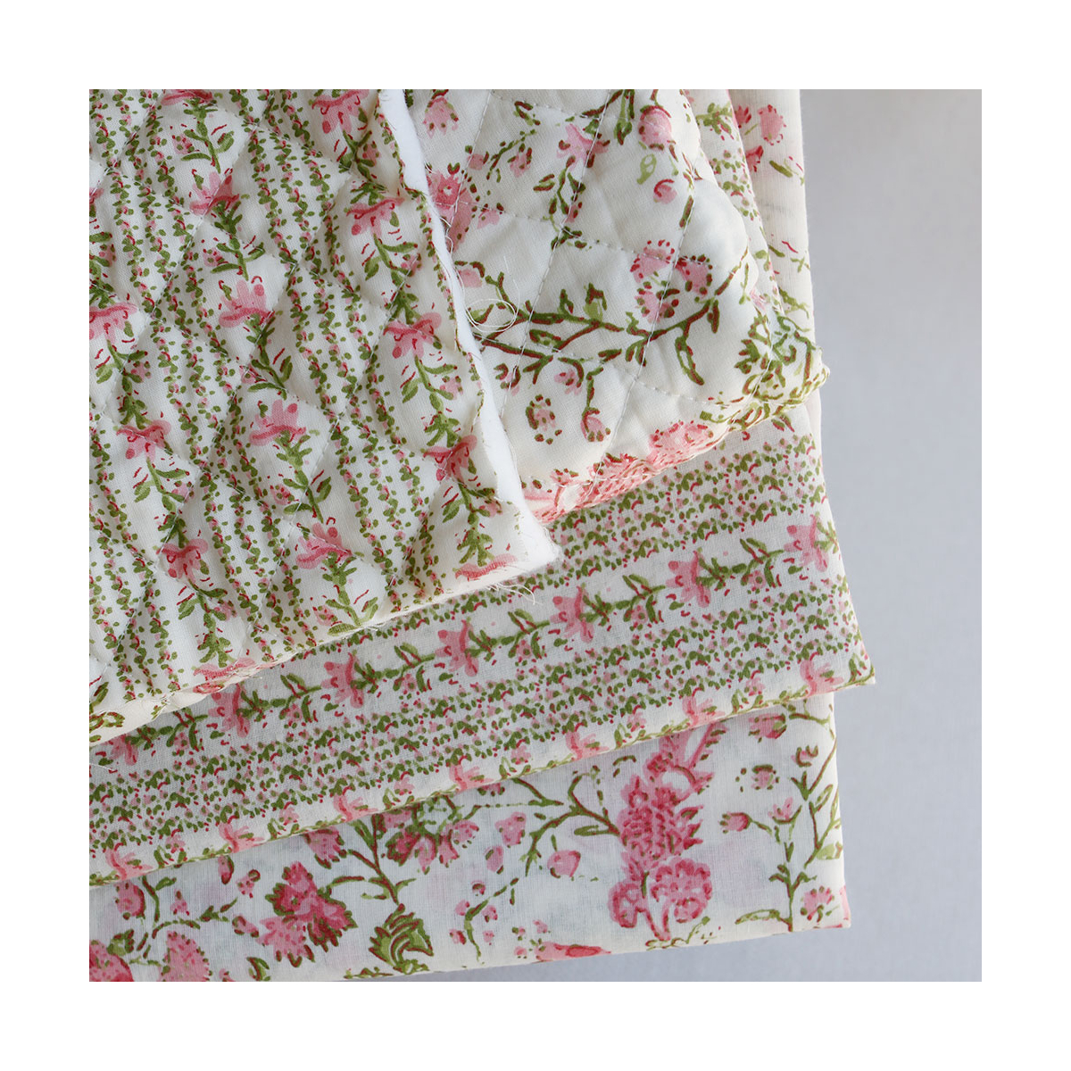 Karishma rose - Tissu indien matelassé double face coton hand block largeur 100cm