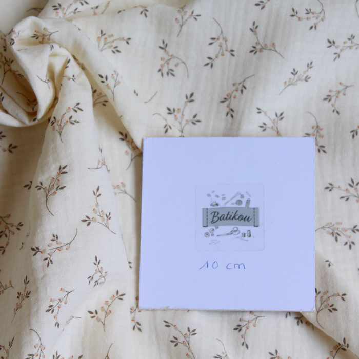 Thaïs - Double gaze de coton BIO écru à motifs fleuris Tissus issus de l'agriculture biologique  - 5