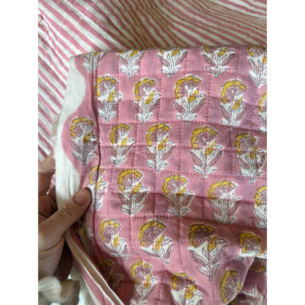 Tissu indien coton hand block print traditionnel frais imprimé rose ocre