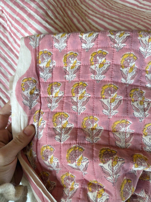 Tissu indien coton hand block print traditionnel frais imprimé rose ocre