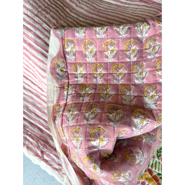 Tissu indien coton hand block print traditionnel frais imprimé rose ocre