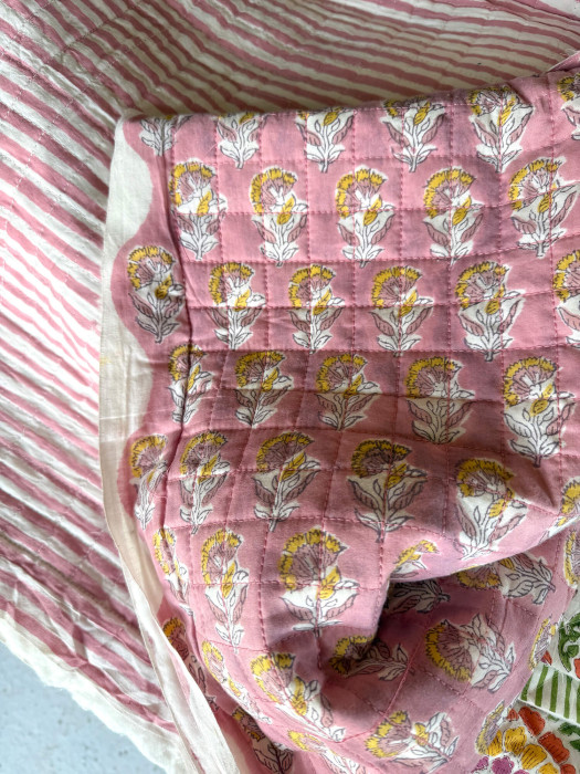 Tissu indien coton hand block print traditionnel frais imprimé rose ocre