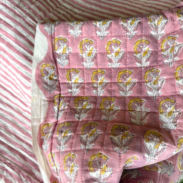 Tissu indien coton hand block print traditionnel frais imprimé rose ocre