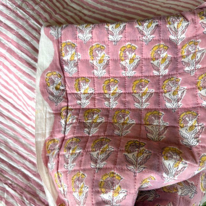 Tissu indien coton hand block print traditionnel frais imprimé rose ocre