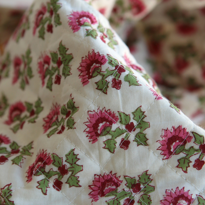 Jamila - Tissu indien matelassé double face coton hand block largeur 100cm