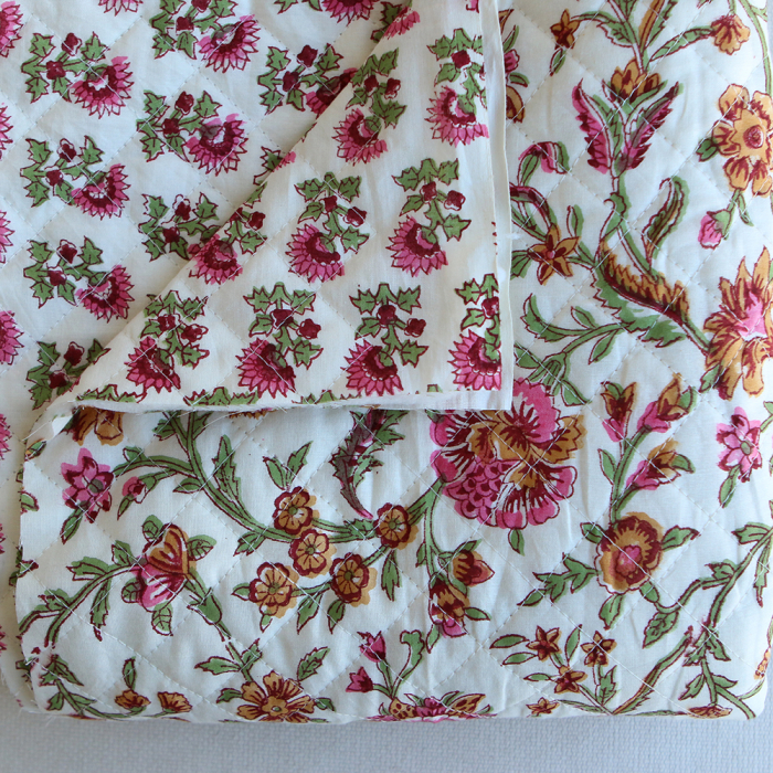 Jamila - Tissu indien matelassé double face coton hand block largeur 100cm