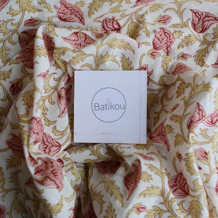 Madhavi - Tissu indien en coton imprimé main Hand Block