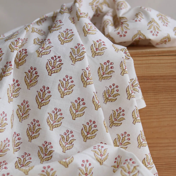 Madhavi B - Tissu indien en coton imprimé main Hand Block