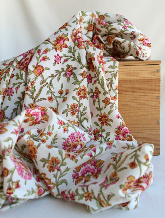 Jamila - Tissu indien en coton imprimé main Hand Block