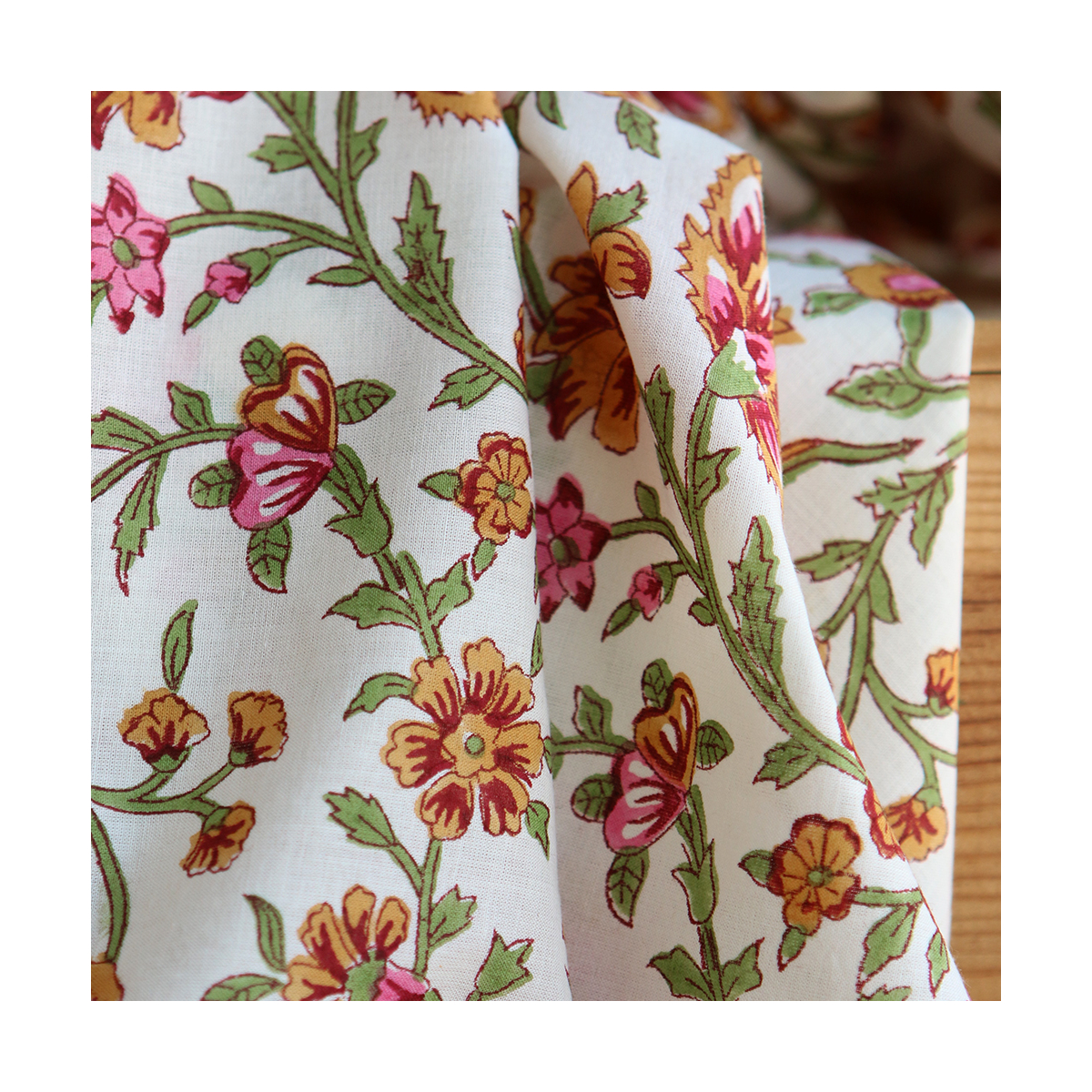 Jamila - Tissu indien en coton imprimé main Hand Block