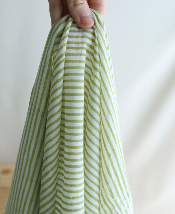 Rayures vert - Tissu indien coton hand block traditionnel
