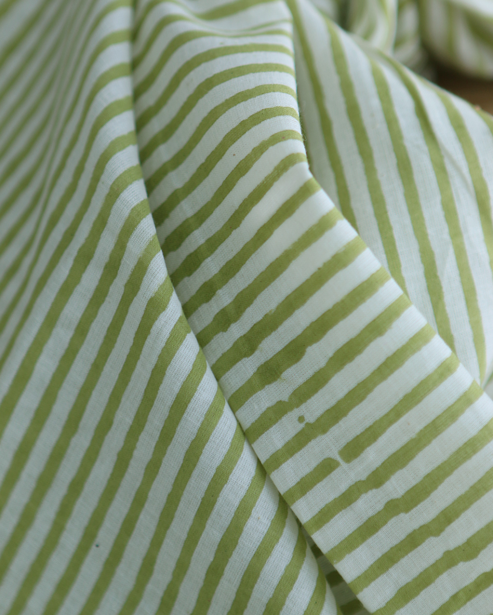 Rayures vert - Tissu indien coton hand block traditionnel