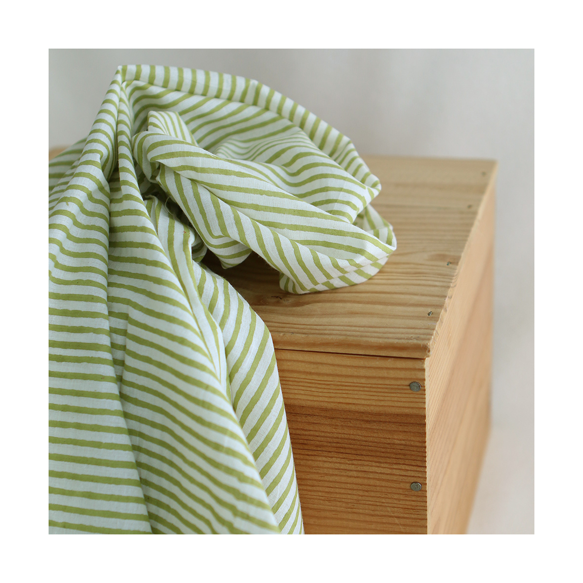 Rayures vert - Tissu indien coton hand block traditionnel