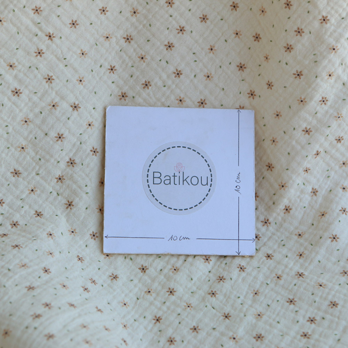 Double gaze de coton imprimé petites fleurs fond écru