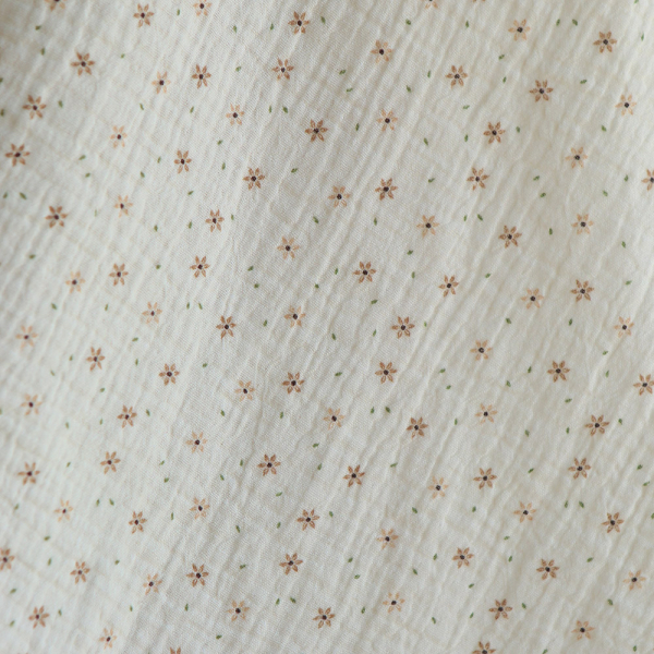 Double gaze de coton imprimé petites fleurs fond écru