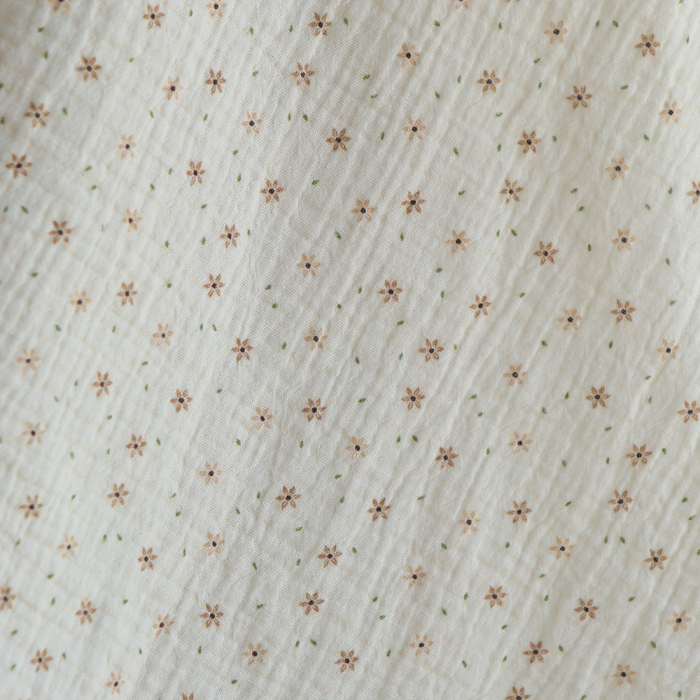 Double gaze de coton imprimé petites fleurs fond écru