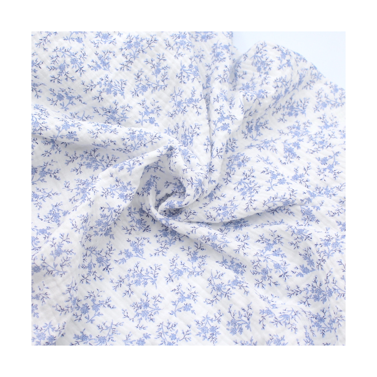 Meriem - Double gaze de coton BIO motif exclusif Bleu faïence Tissus issus de l'agriculture biologique  - 2