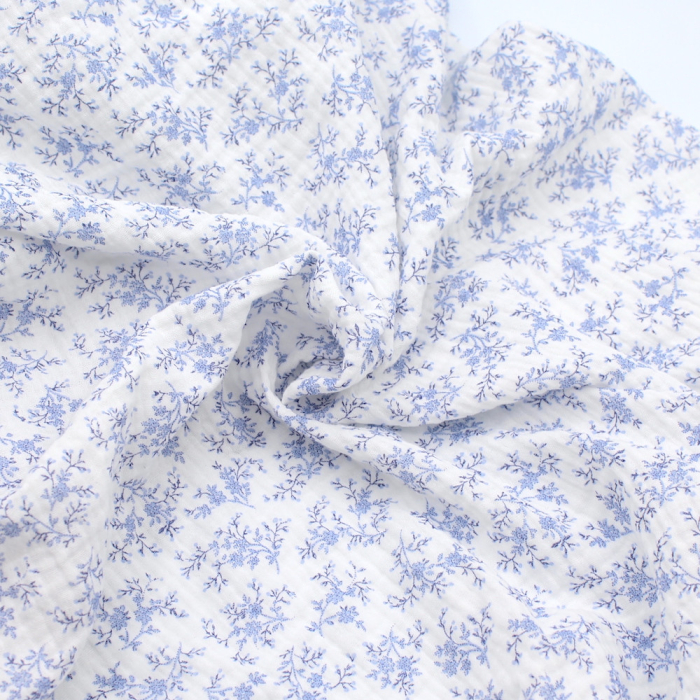 Meriem - Double gaze de coton BIO motif exclusif Bleu faïence Tissus issus de l'agriculture biologique  - 2