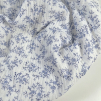 Meriem - Double gaze de coton BIO motif exclusif Bleu faïence Tissus issus de l'agriculture biologique  - 1