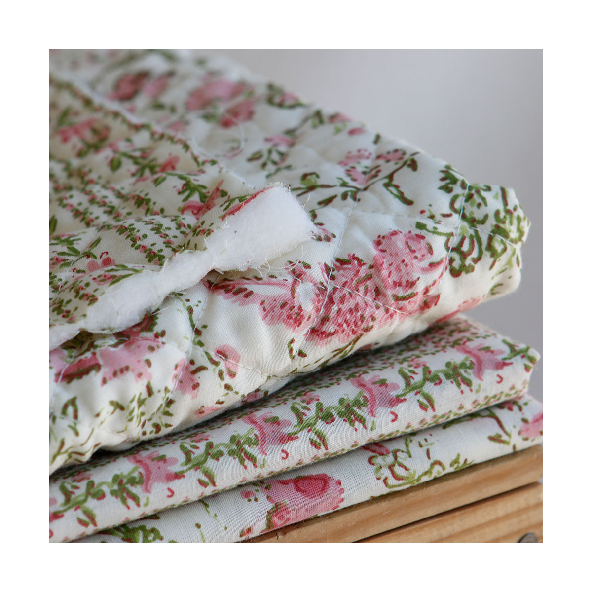 Karishma rose - Tissu indien matelassé double face coton hand block largeur 100cm