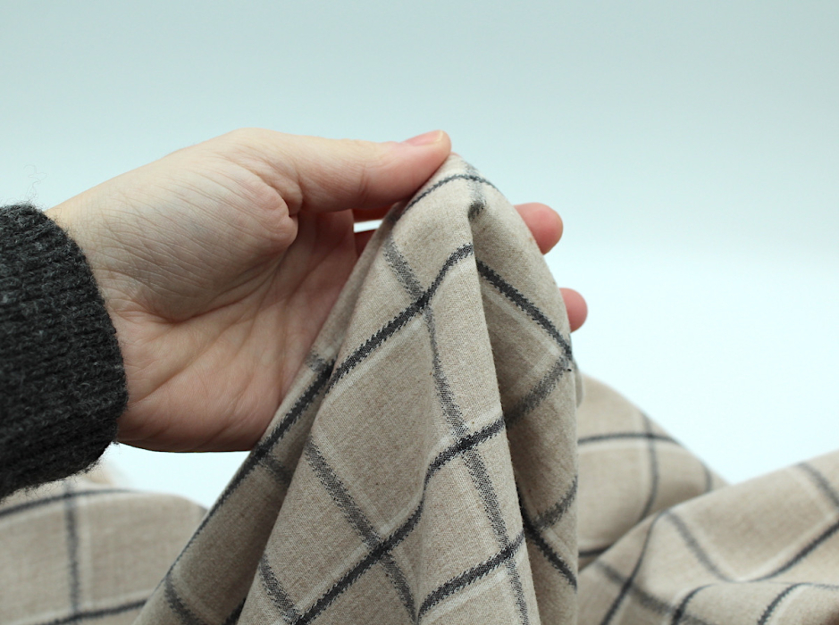 Coton gratté organique imprimé carreaux tartan beige