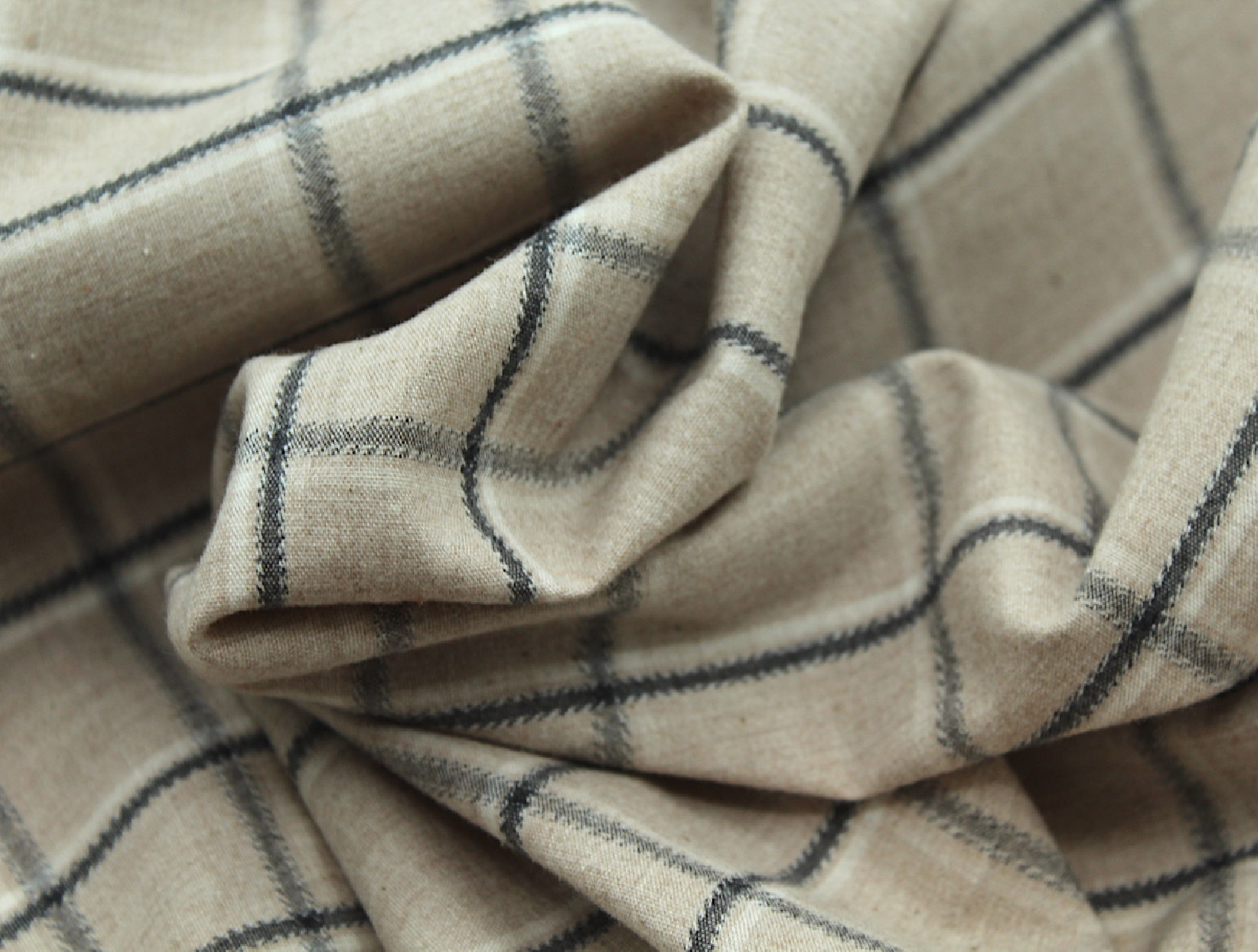 Coton gratté organique imprimé carreaux tartan beige