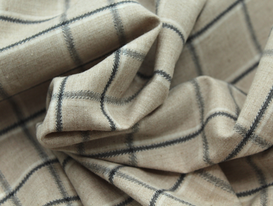 Coton gratté organique imprimé carreaux tartan beige