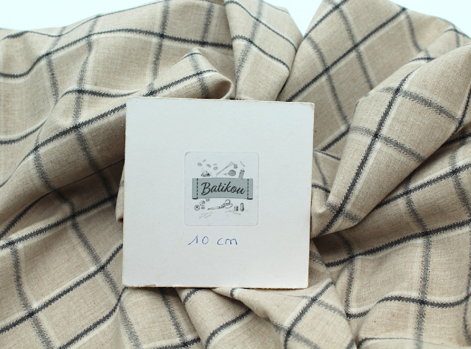 Coton gratté organique imprimé carreaux tartan beige