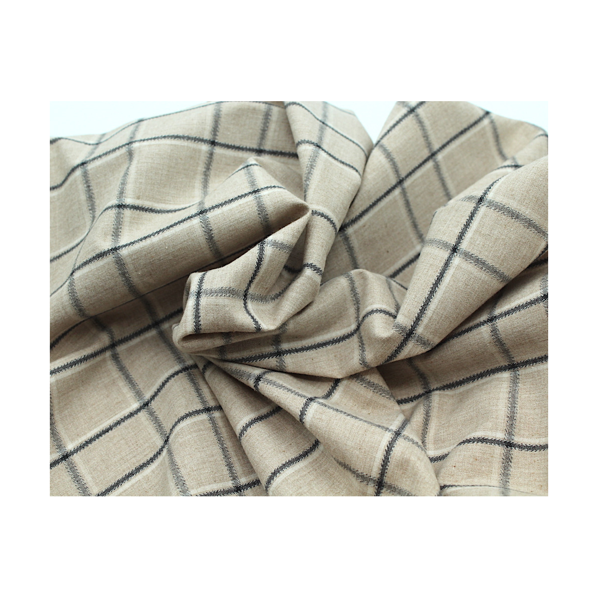 Coton gratté organique imprimé carreaux tartan beige