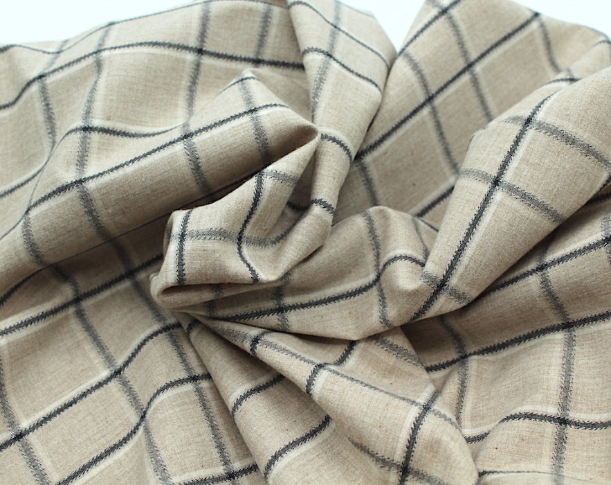 Coton gratté organique imprimé carreaux tartan beige