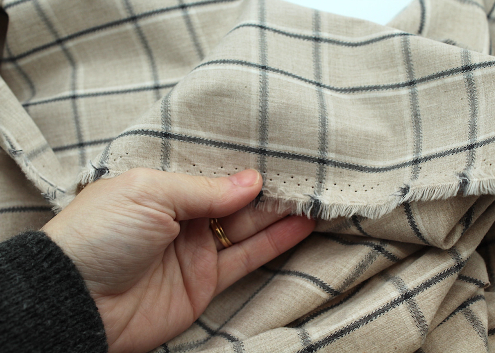 Coton gratté organique imprimé carreaux tartan beige